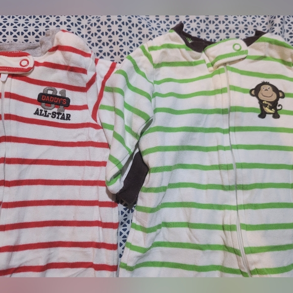 6 Piece Baby Boy 3 Months Long Sleeve Footed Pajamas - Picture 3 of 11